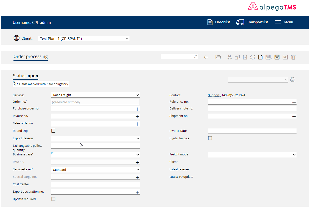 screenshot of Alpega TMS